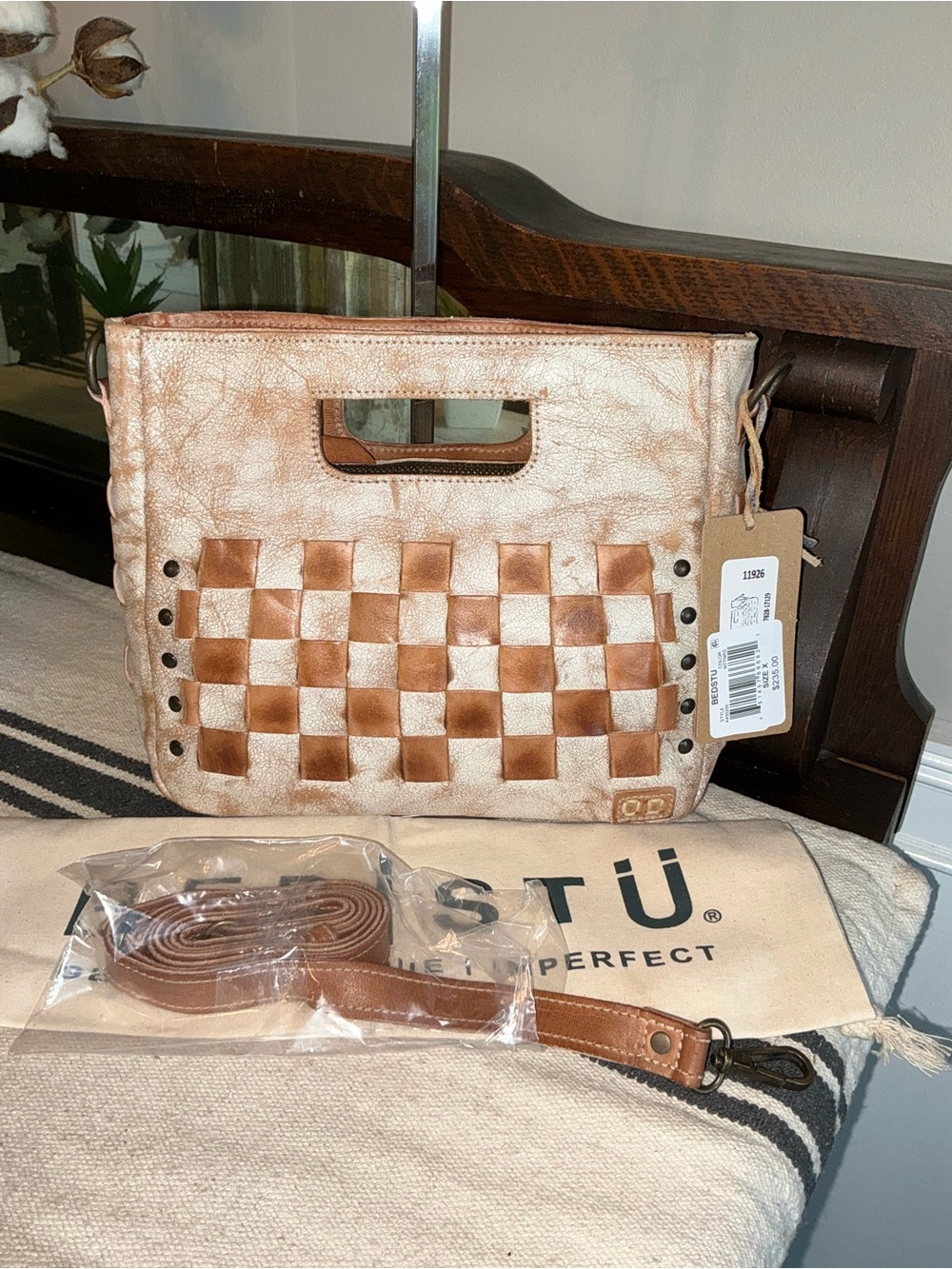 NWT Bed Stu Leather Keiki Crossbody Bag Handbag Nectar Lux Tan Rustic MSRP $235